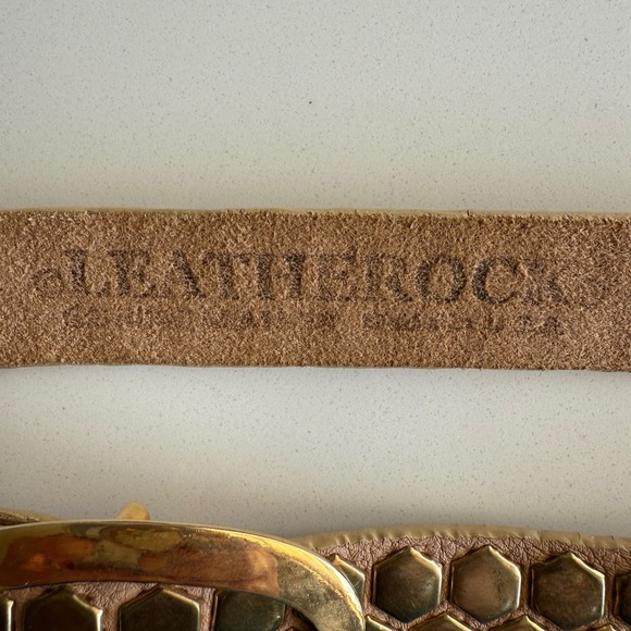 LeatherRock Brass Hexagon Oval Buckle Inset Leather Belt 40" Length - Picture 10 of 10